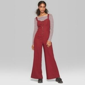 Wild Fable Maroon Berry Button Front Tie Back Flare Wide Leg Jumpsuit